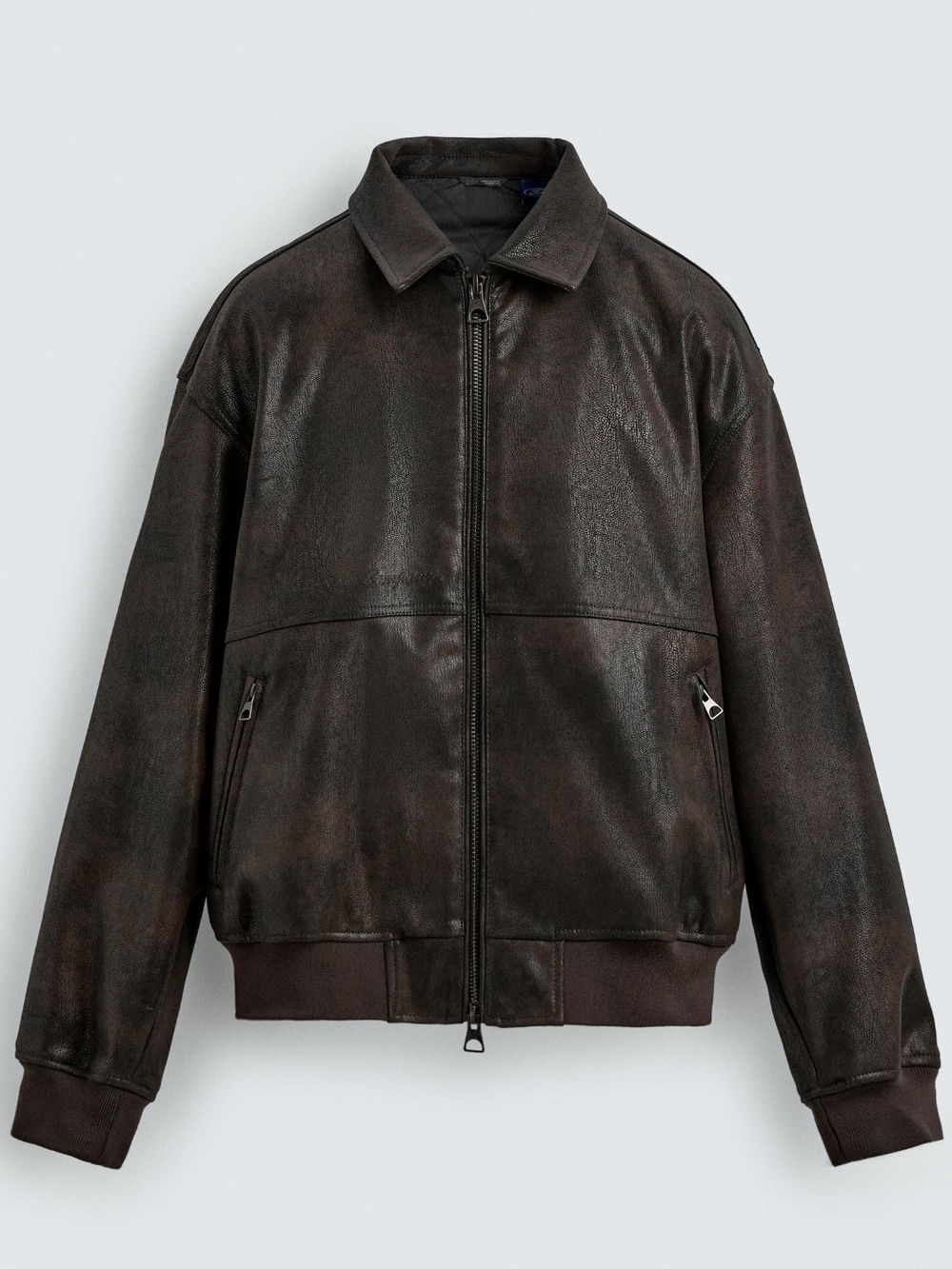 Zara Embossed Faux Ford Leather Bomber Jacket